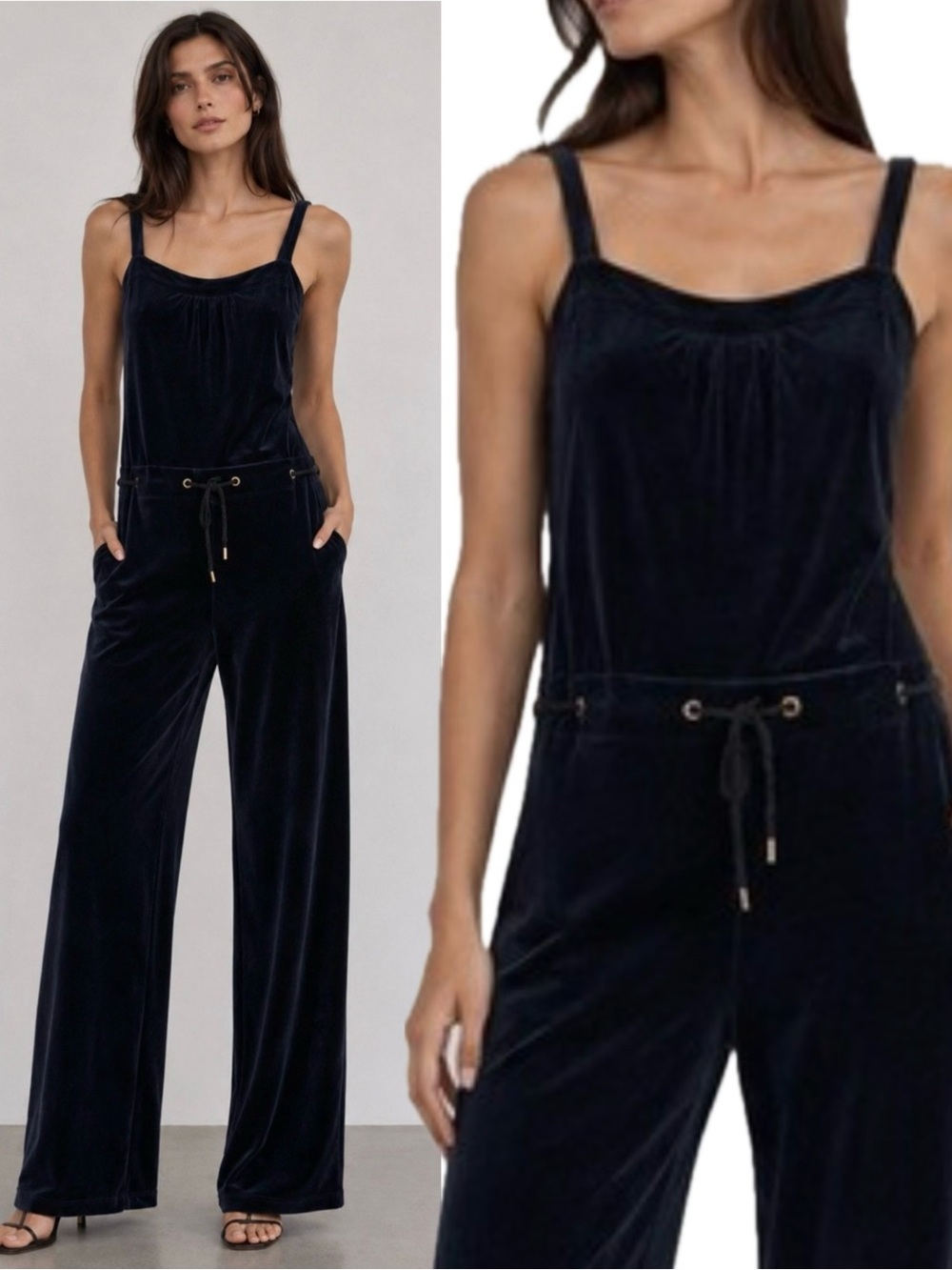 Juicy Couture Velvet Jumpsuit Size Large Black Plush Stretch Velour One Piece